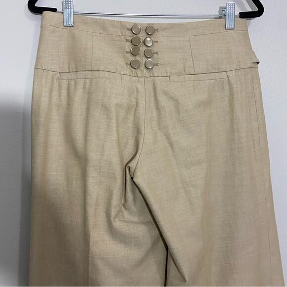 Elevenses Tan High Waist Wide Leg Pants Button Front Tie Details - Picture 6 of 9